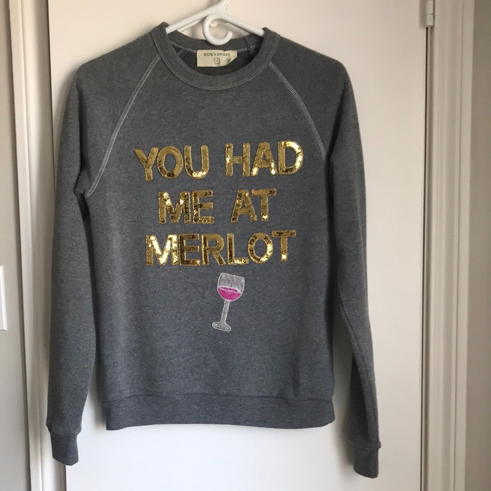 Gray Sweatshirt with Gold and Pink Wine Glass Design